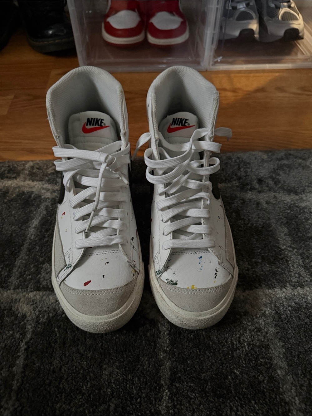 Nike White High-Top Sneakers with Multicolor Paint Details